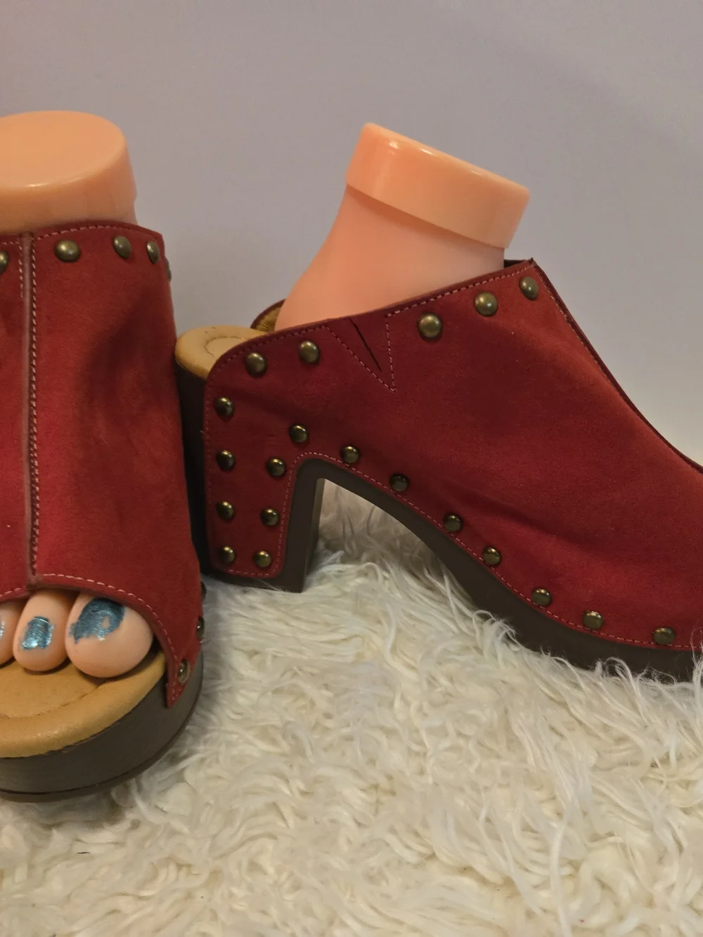 Cato Red Suede Studded Platform Mule Heels